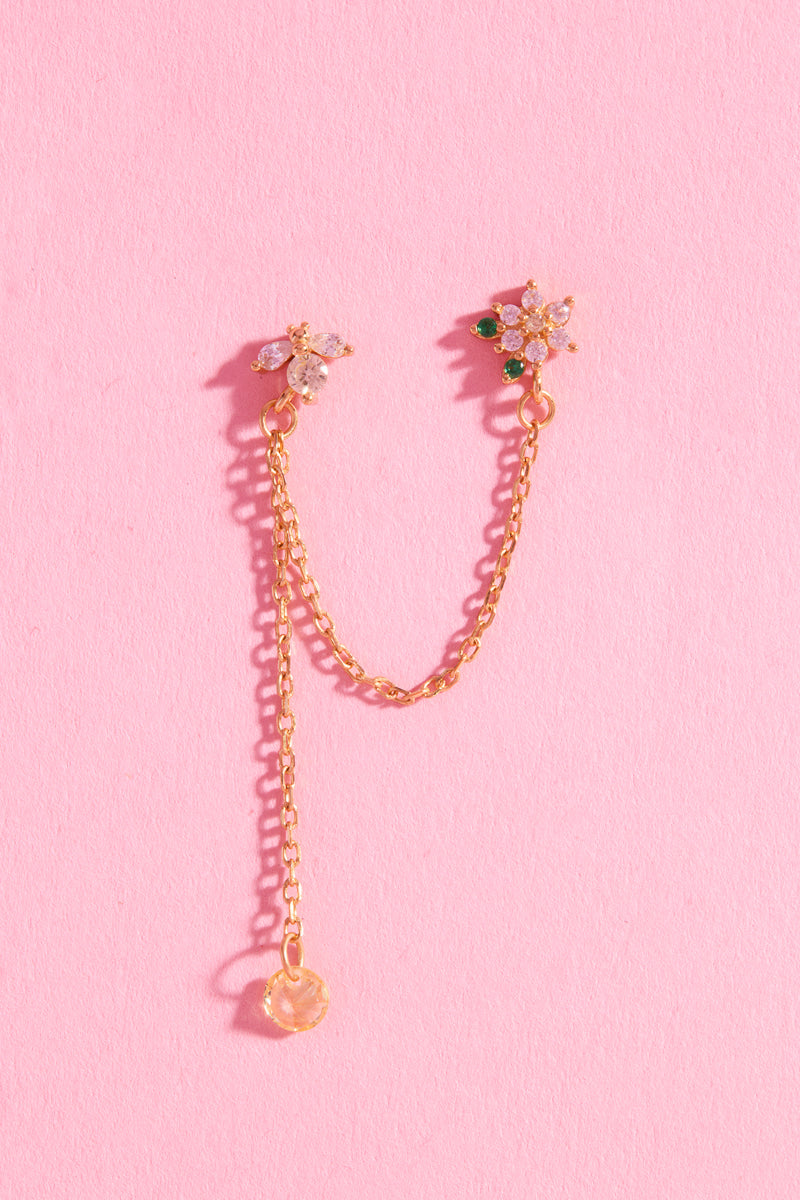 Bee On Flower Sterling Silver Chain Link