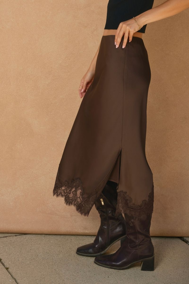 Aliya Dull Satin Lace Hem Pencil Midi Skirt Clothing Dress Forum