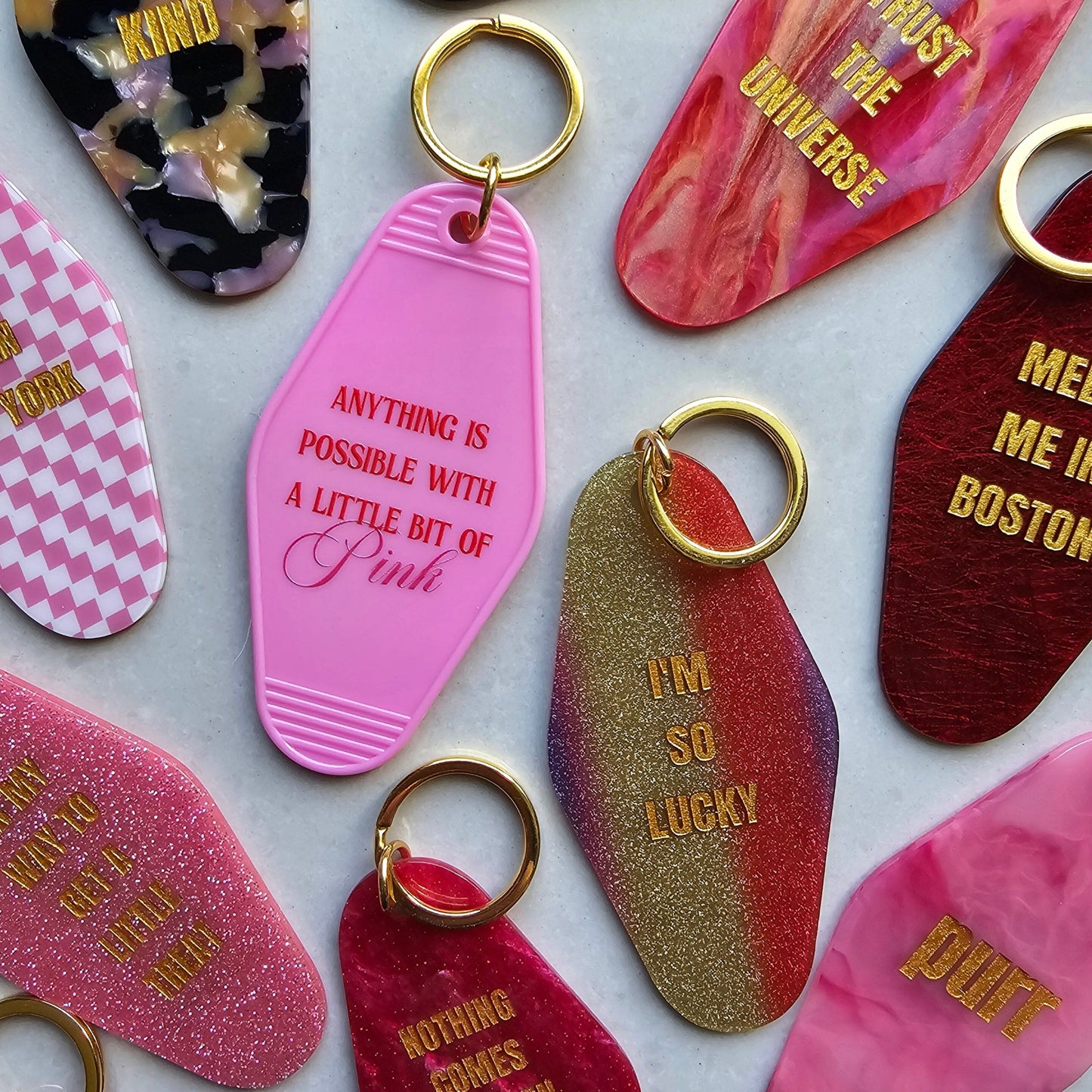 Anything Is Possible With a Little Bit of Pink Motel Keychain Keychain mure + grand
