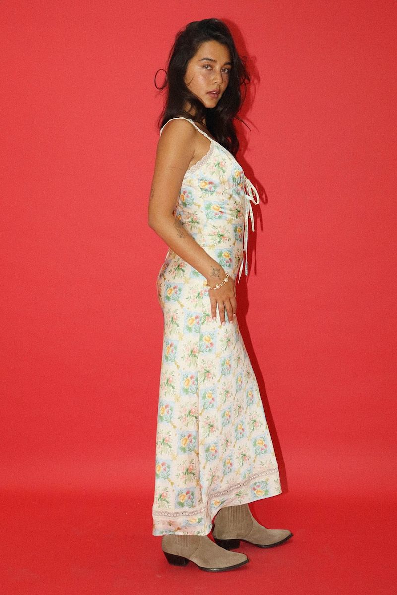 Aoife Lace Trim Floral Front Tie Maxi Dress Clothing Bailey Rose