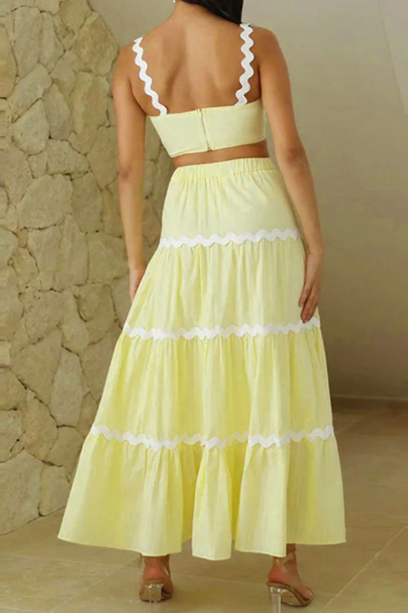 Arvilla Ric-Rac Strap Camisole Swing Tiered Maxi Skirt Set Clothing mimosa