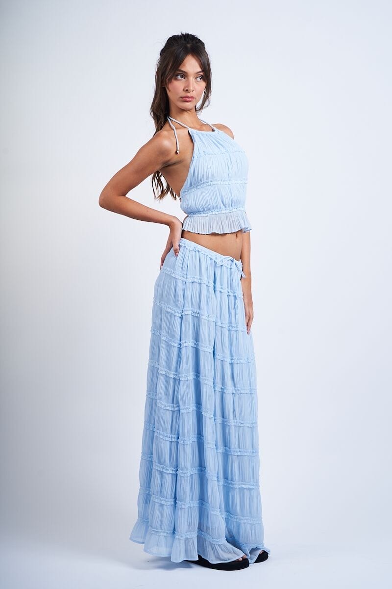 Auburn Backless Top and Pleated Skirt Set Clothing Sky to Moon