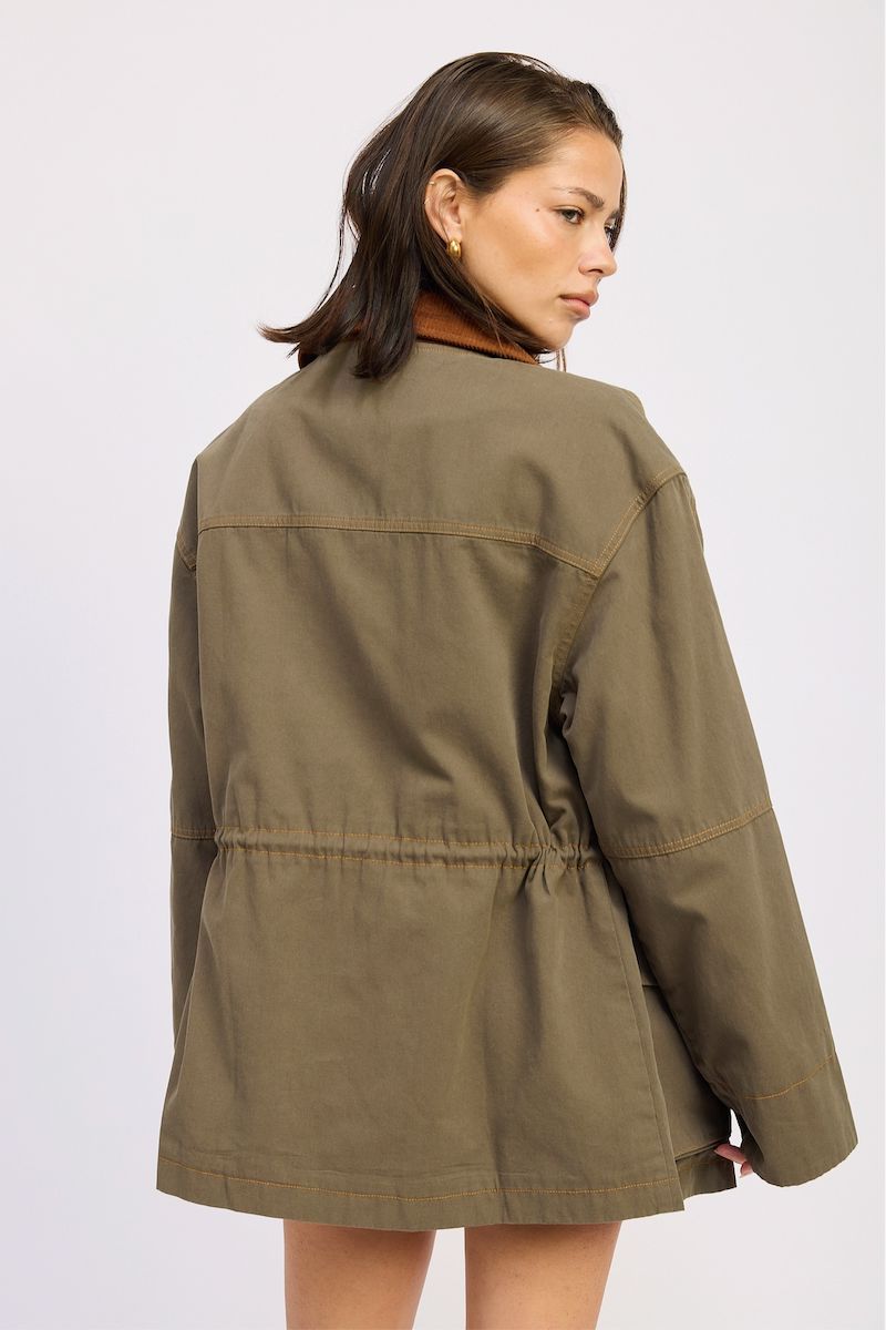Autumn Paneled Chore with Waist Tie Jacket Clothing Emory Park