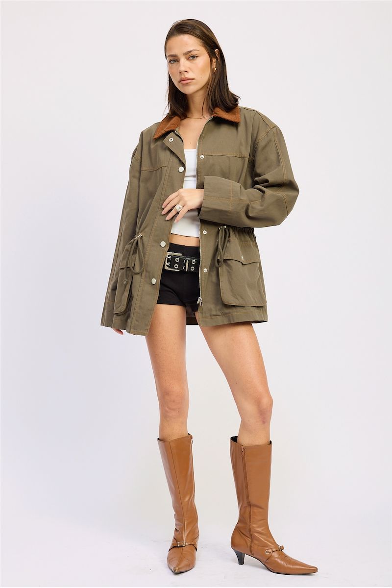 Autumn Paneled Chore with Waist Tie Jacket Clothing Emory Park