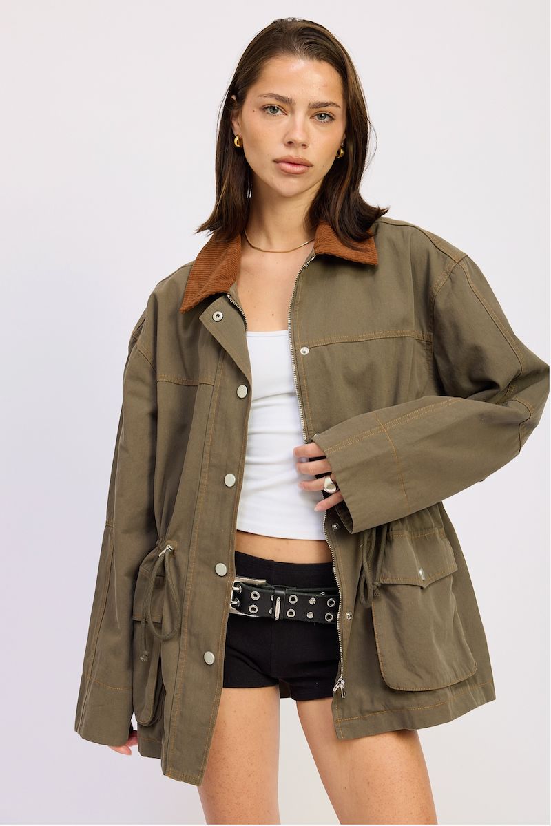 Autumn Paneled Chore with Waist Tie Jacket Clothing Emory Park