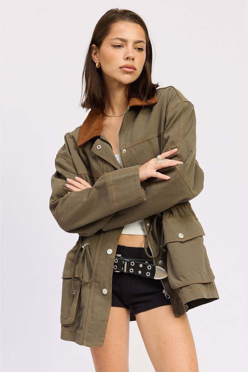 Autumn Paneled Chore with Waist Tie Jacket Clothing Emory Park