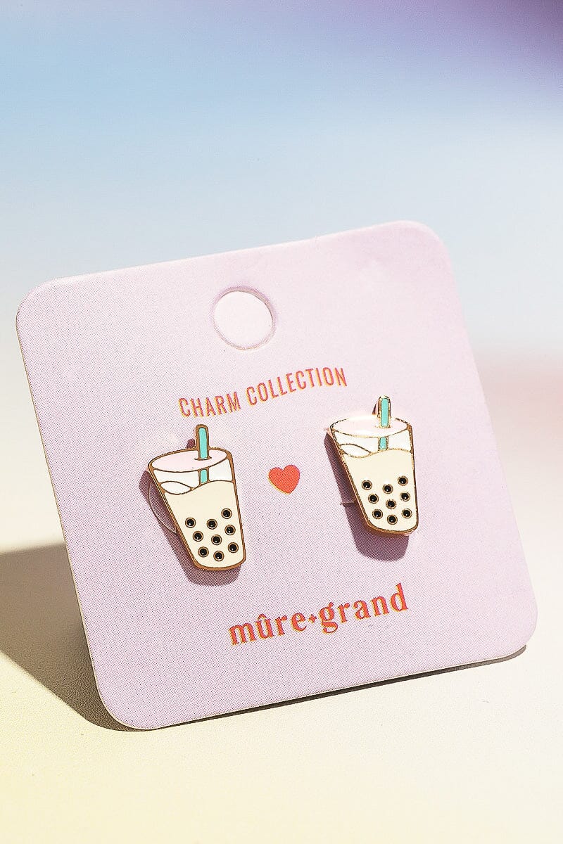Boba Enamel Charm Stud Earrings Earrings Mure + Grand