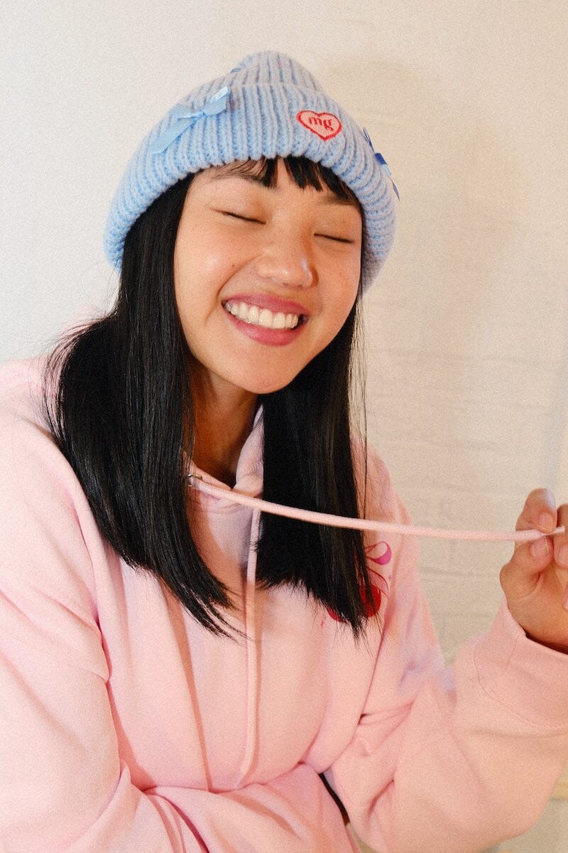 Bow Chunky Knit Beanie Hats mure + grand