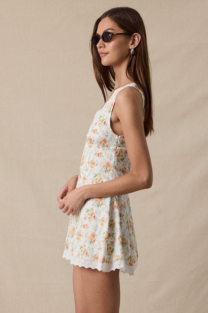 Canne Floral V-Neck Scallop Lace Mini Dress Clothing Sky to Moon
