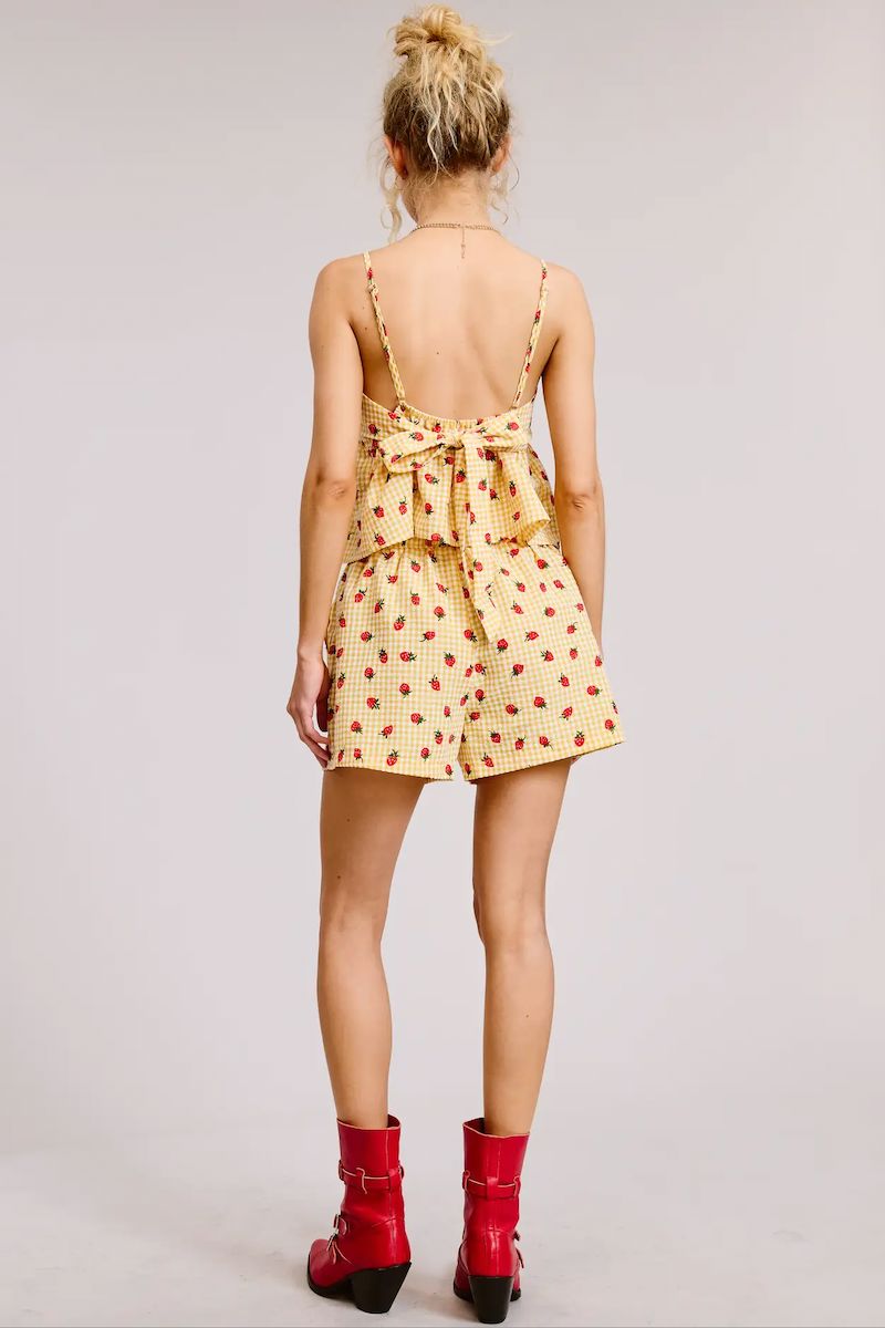 Celina Strawberry Gingham Print Cami & Shorts Set Clothing mimosa