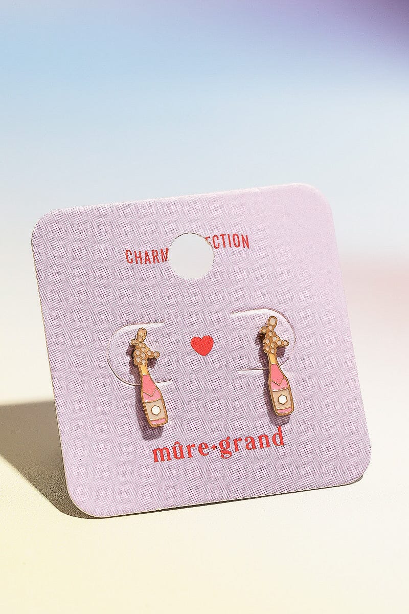 Champagne Bubbly Enamel Charm Stud Earrings Earrings mure + grand Gold