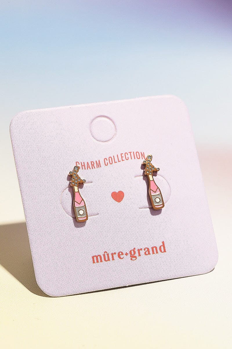 Champagne Bubbly Enamel Charm Stud Earrings Earrings mure + grand Silver