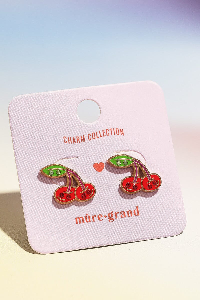 Cherry Enamel Charm Stud Earrings Earrings Mure + Grand