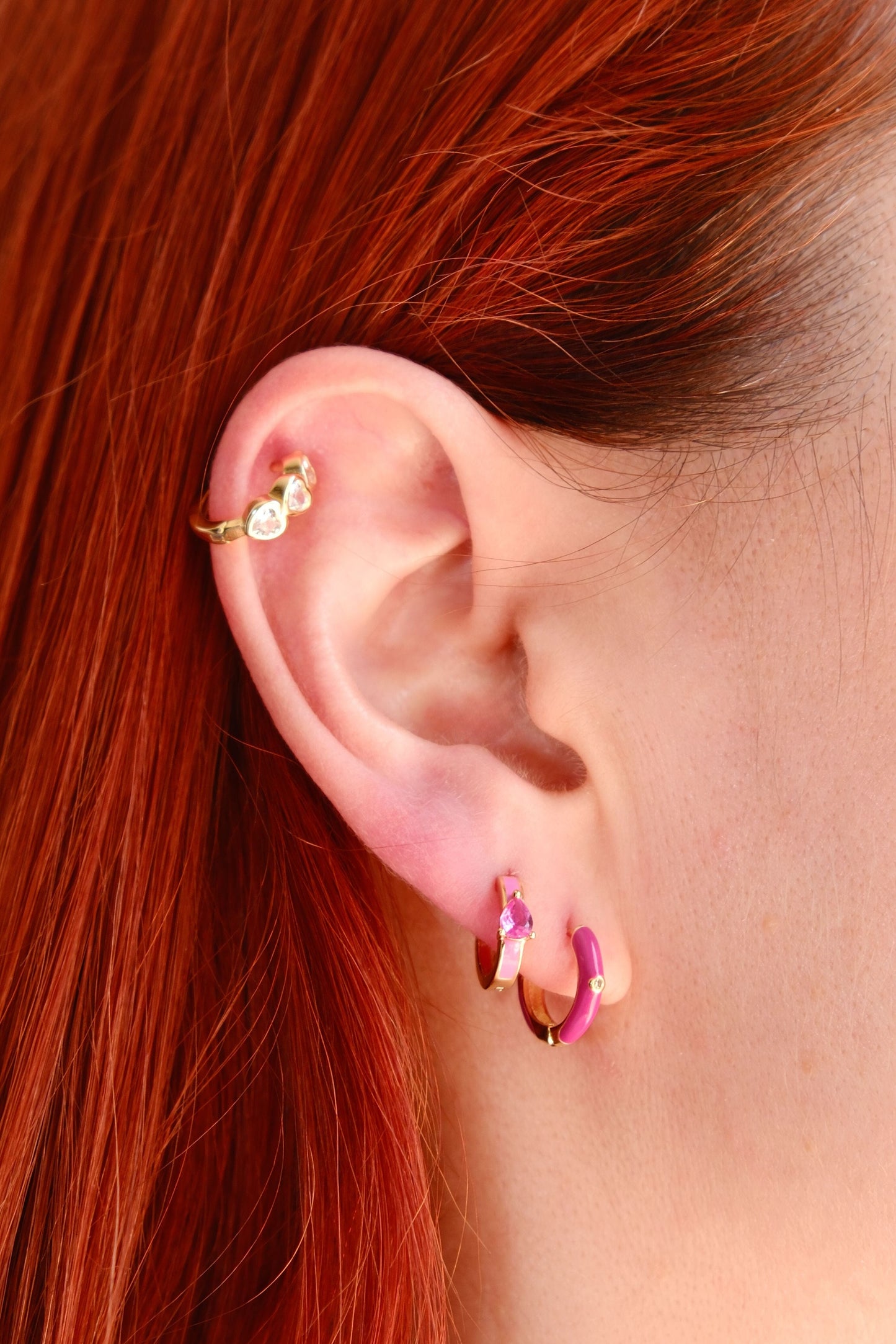 Crystal Enamel Sterling Silver Hoop Huggie Earrings mure + grand Magenta