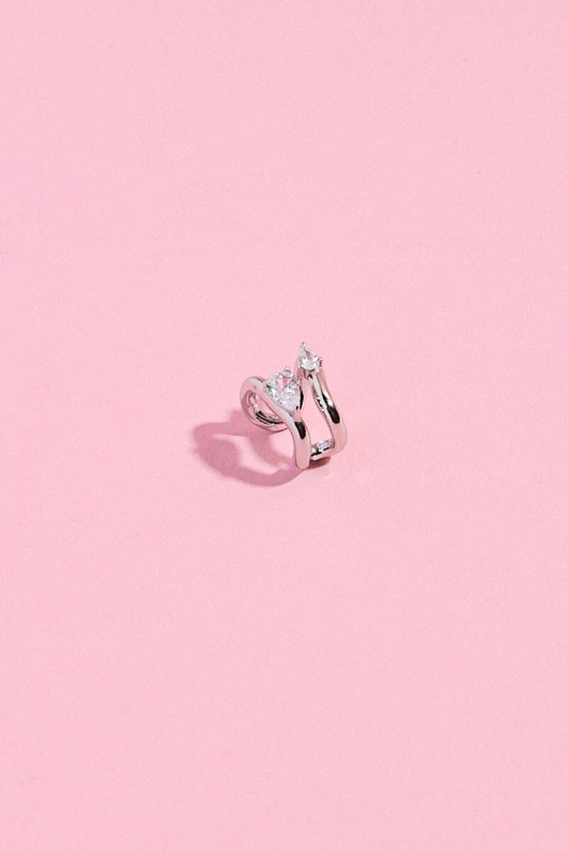 Dewdrop Diamond Sterling Silver Ear Cuff Earrings mure + grand Silver