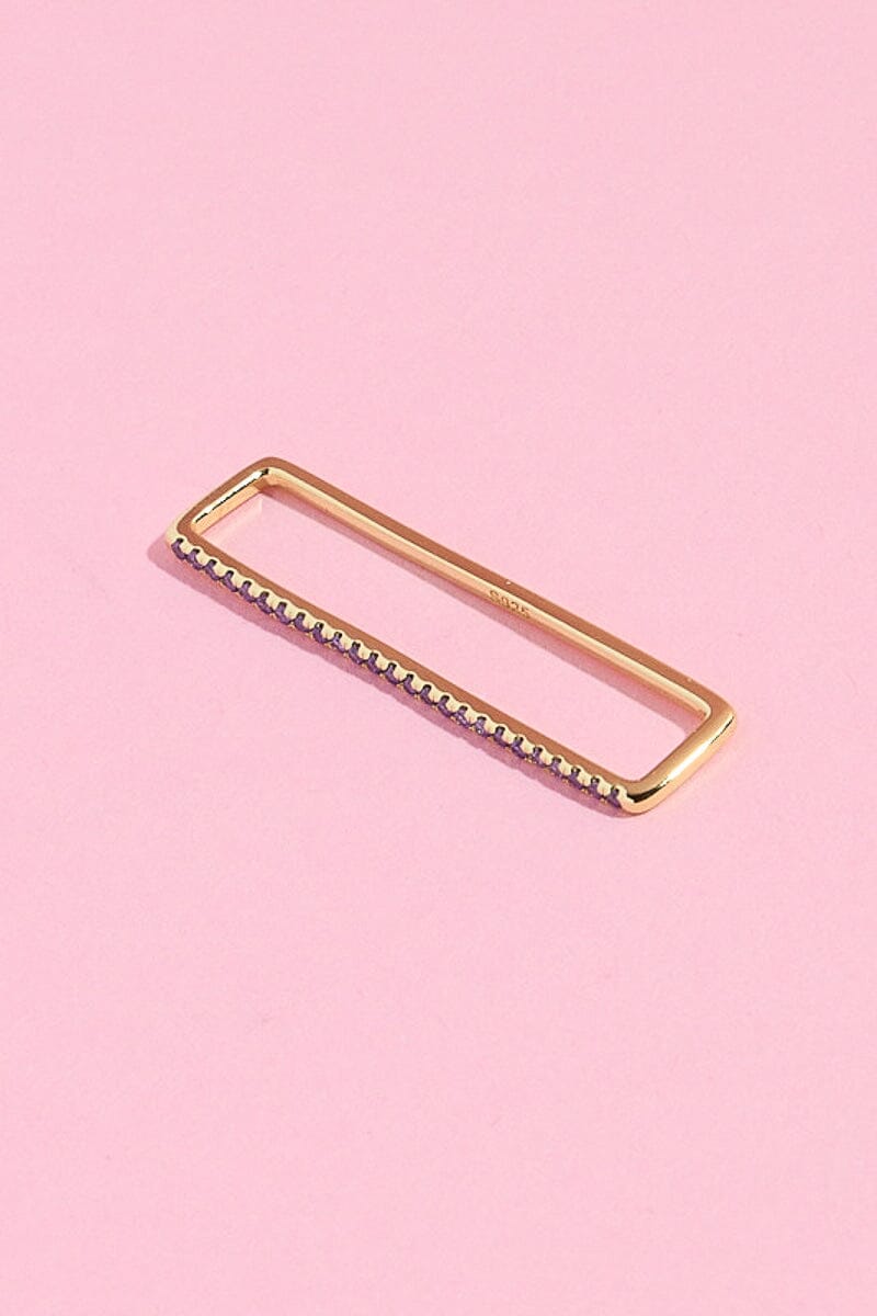 Diamond Rectangle Bar Sterling Silver Ear Cuff Earrings mure + grand Gold / Purple