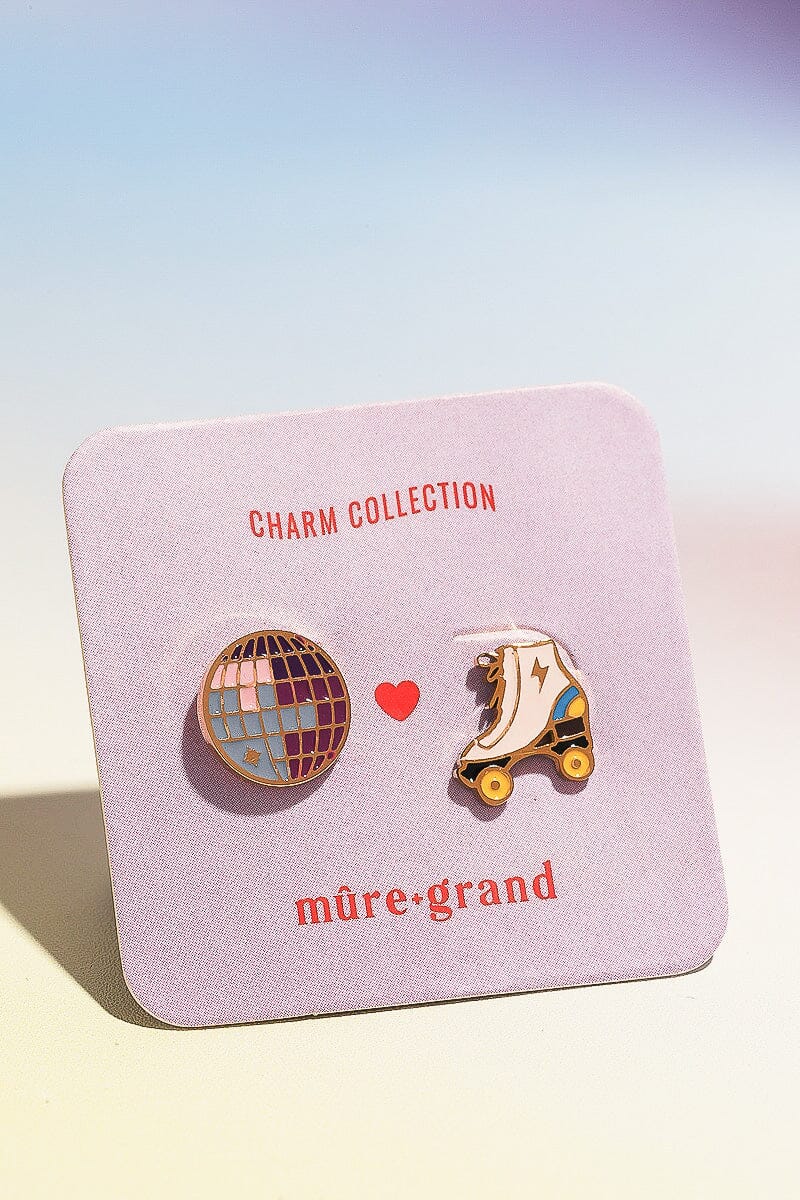 Disco Ball + Skates Enamel Charm Stud Earrings Earrings Mure + Grand