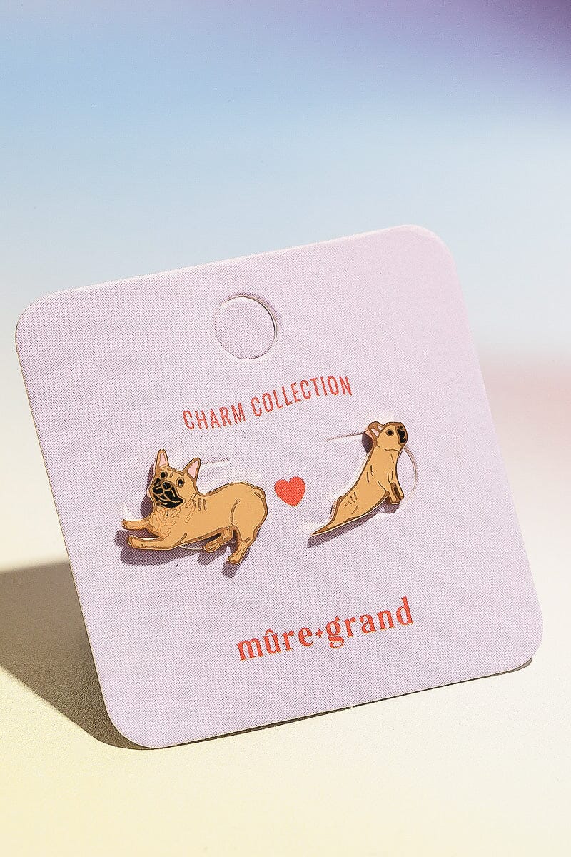 Doggie Yoga Enamel Charm Stud Earrings Earrings Mure + Grand
