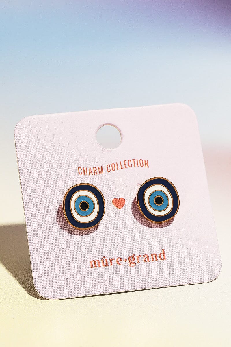 Evil Eye Enamel Charm Stud Earrings Earrings Mure + Grand