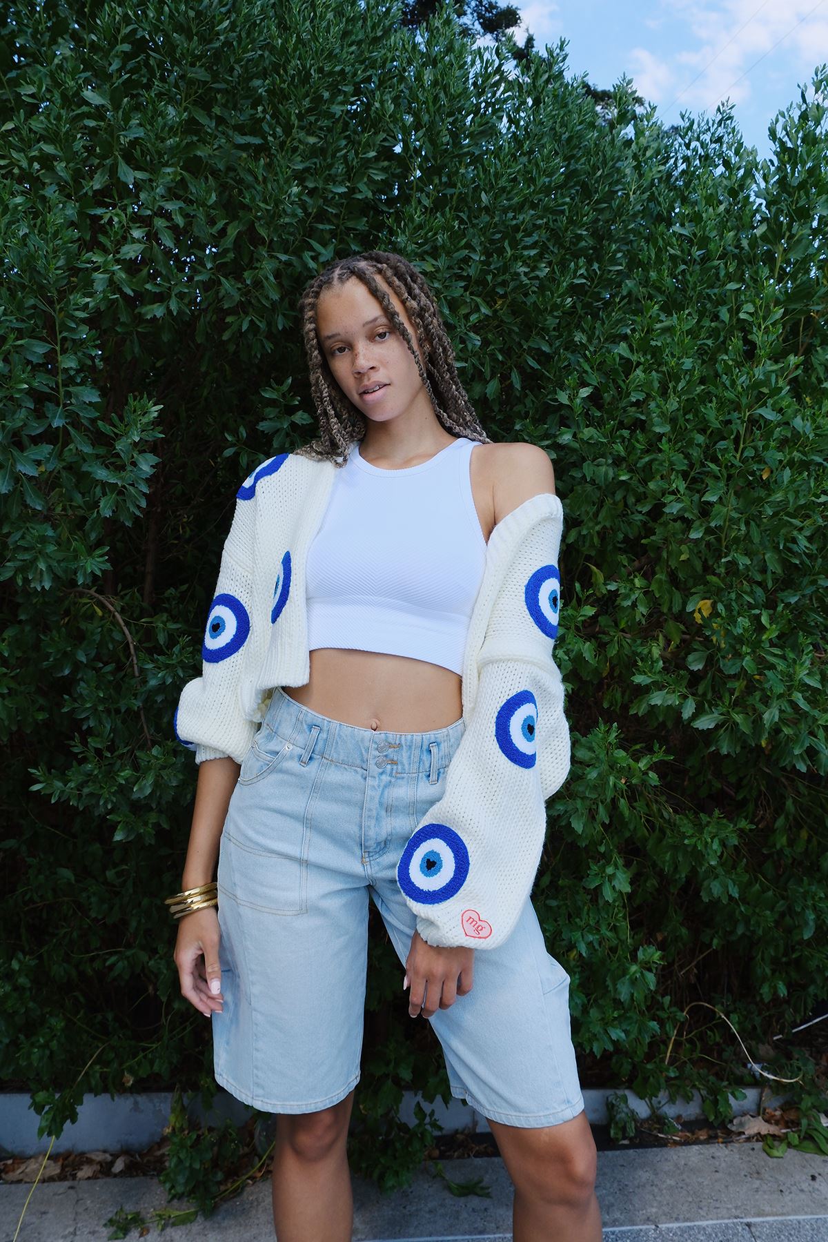 Evil Eye Puff Cardigan Sweater mure + grand