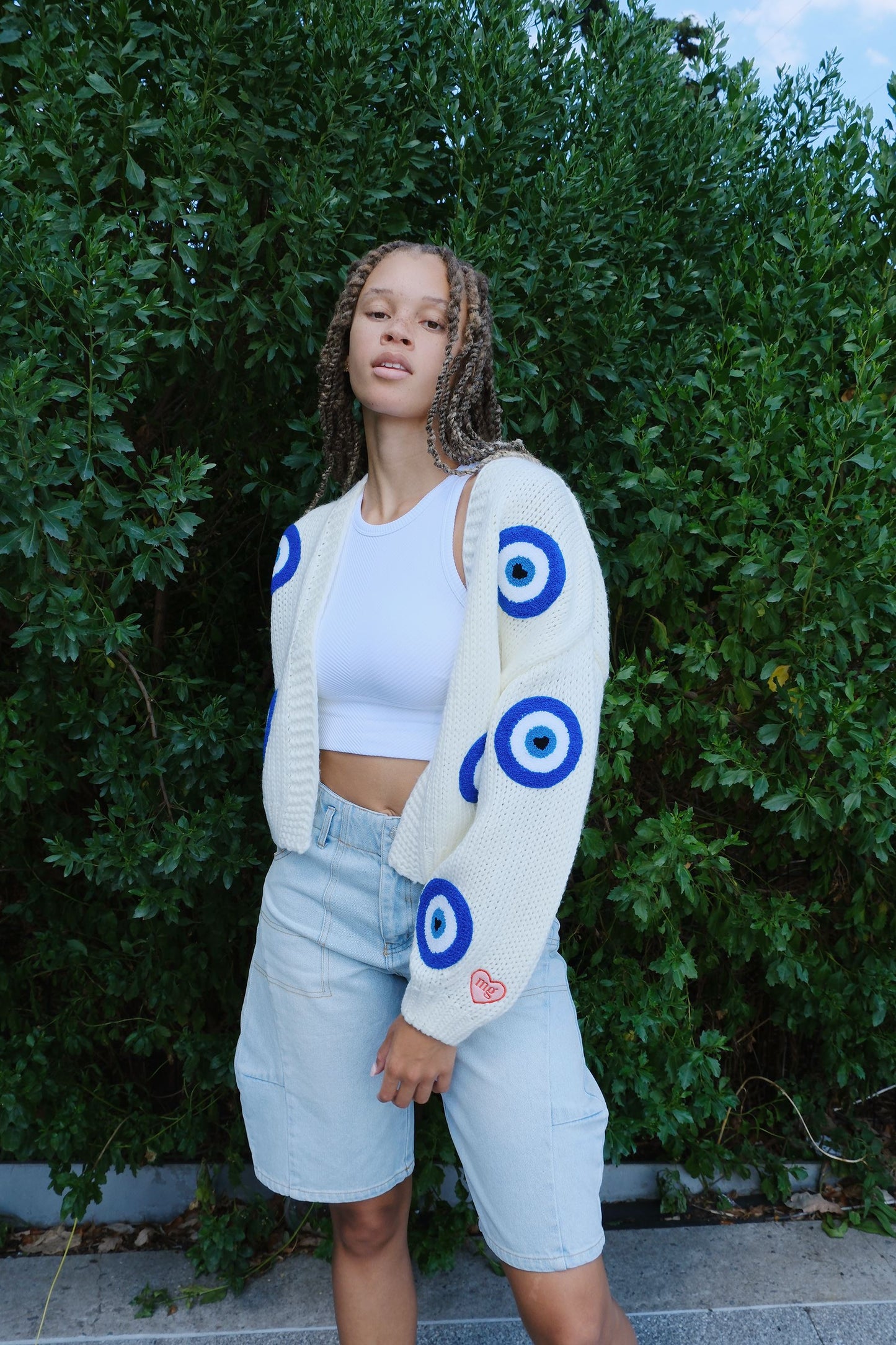 Evil Eye Puff Cardigan Sweater mure + grand