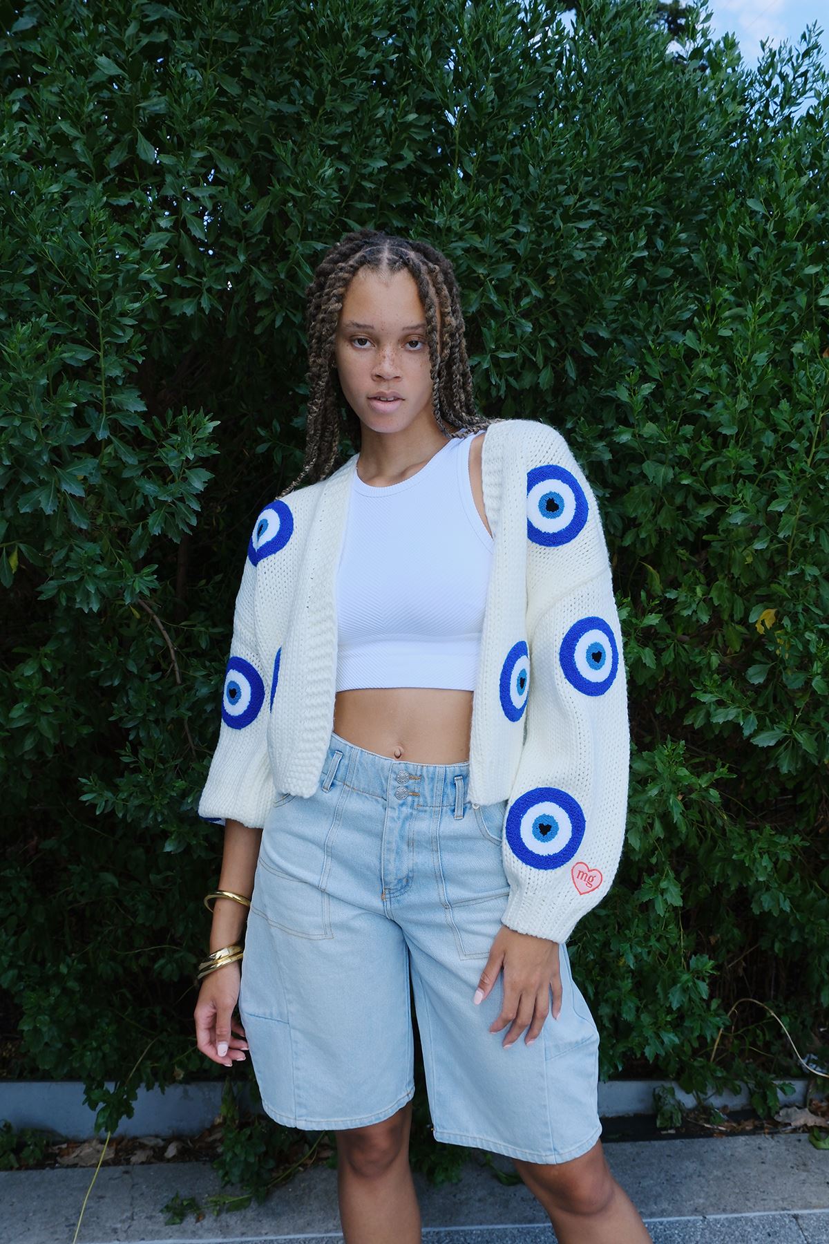 Evil Eye Puff Cardigan Sweater mure + grand