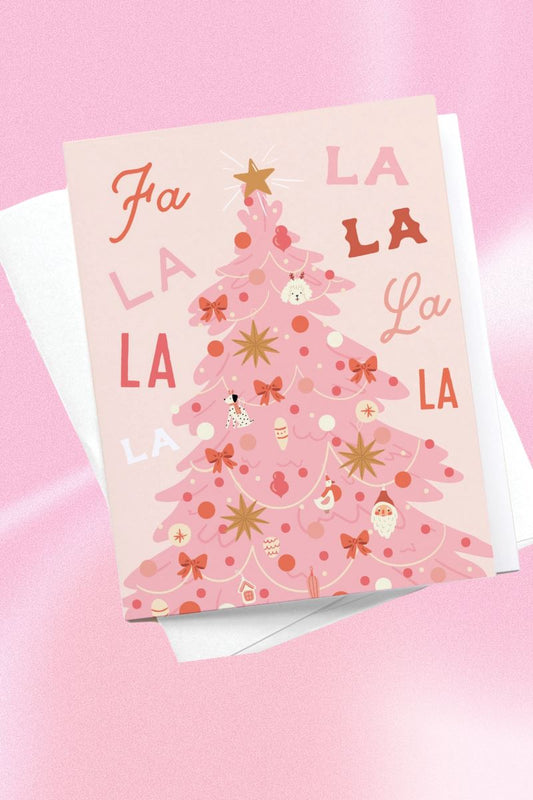 Fa La La Pink Christmas Tree Greeting Card Greeting & Note Cards Onderkast Studio