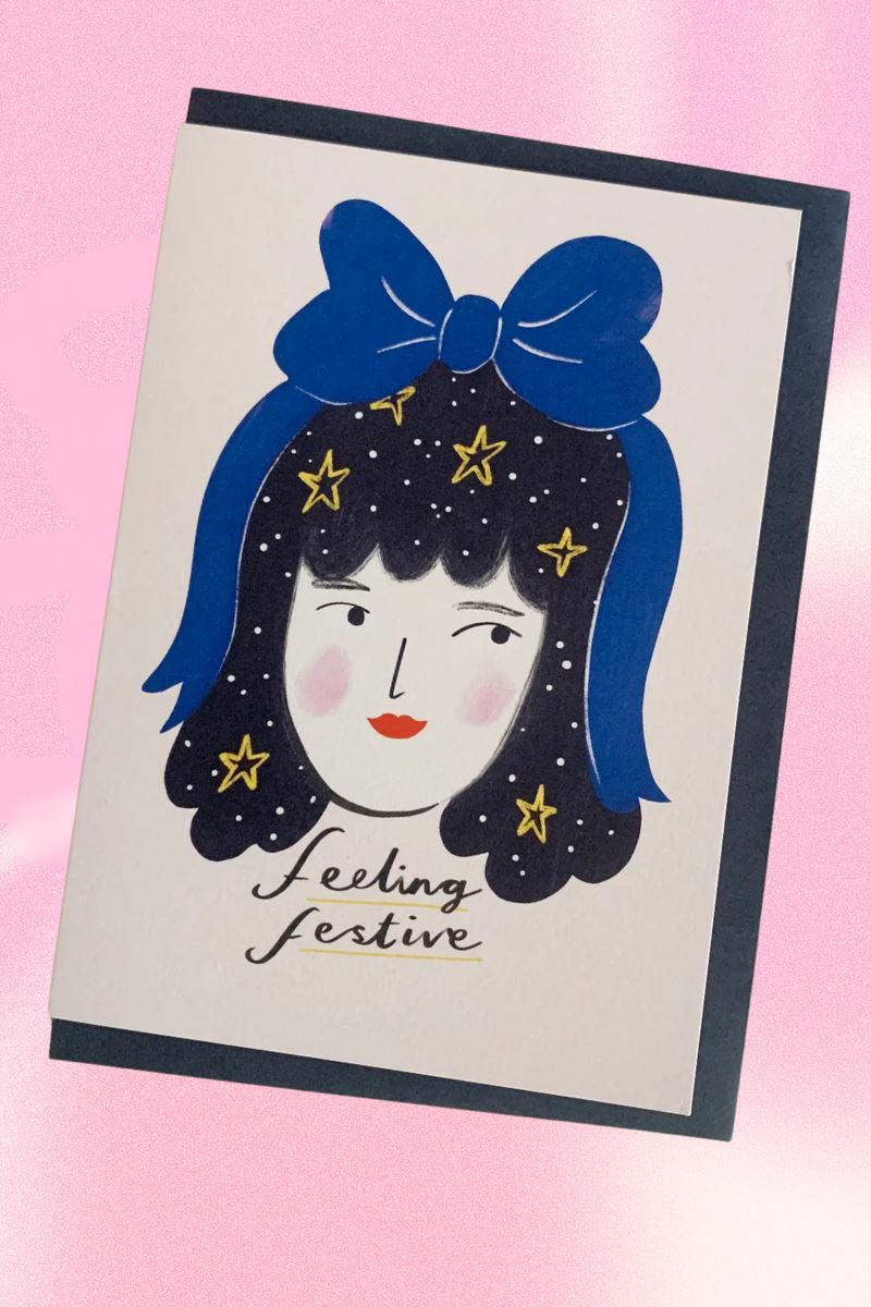 Feeling Festive Face Christmas Greeting Card Greeting & Note Cards Kitty Kenda Papergoods