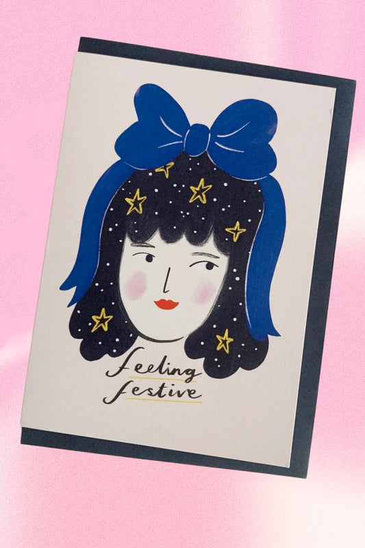 Feeling Festive Face Christmas Greeting Card Greeting & Note Cards Kitty Kenda Papergoods