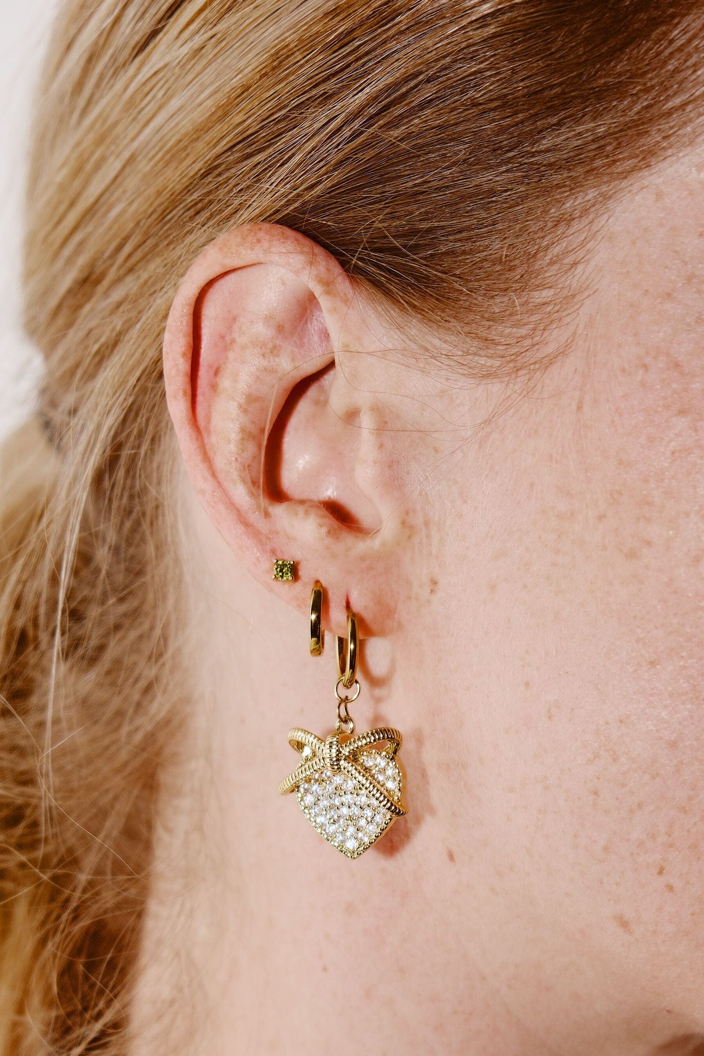 Filled Heart & Bow Charm Dangle Earrings Earrings mure + grand