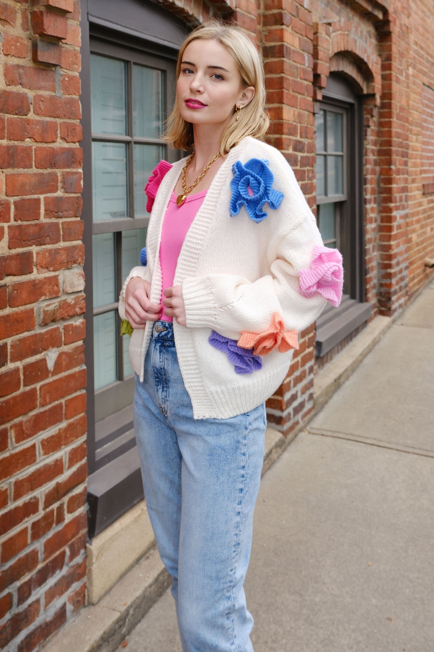 Flower Power Puff Cardigan Sweater mure + grand