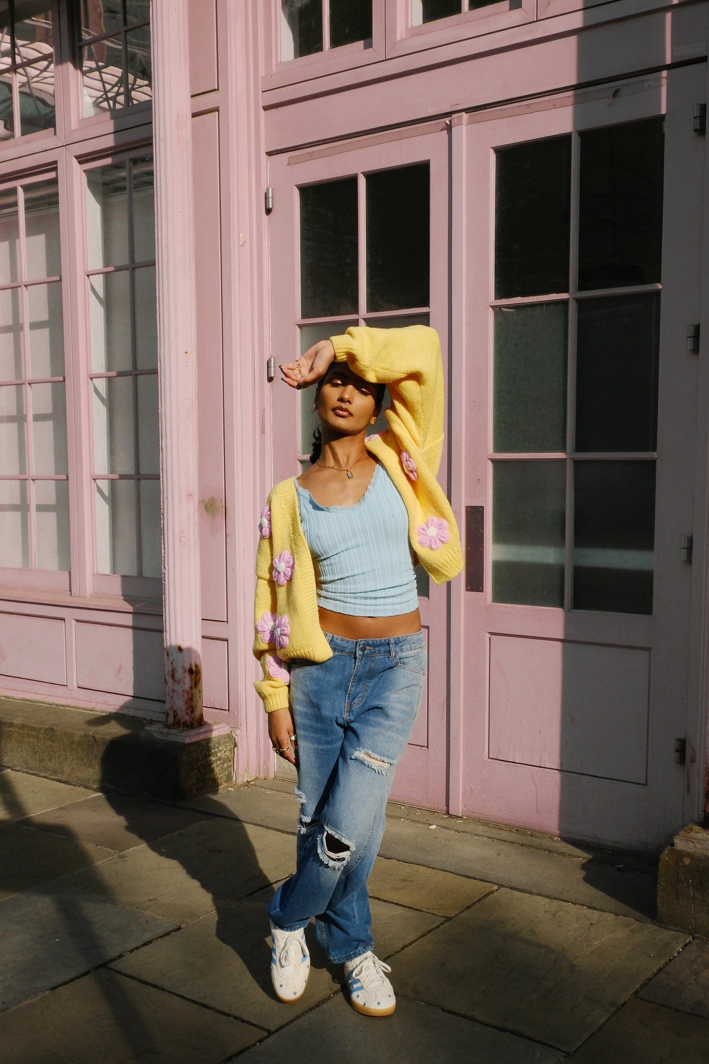 Flowers Follow the Sun Puff Cardigan Sweater mure + grand