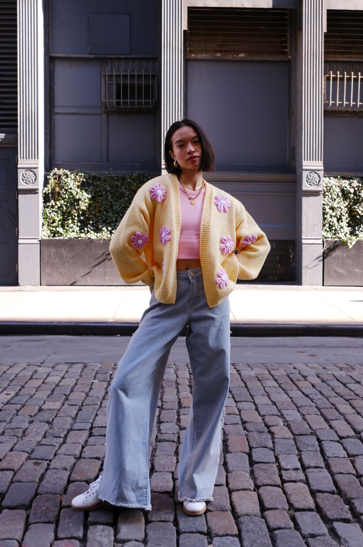 Flowers Follow the Sun Puff Cardigan Sweater mure + grand