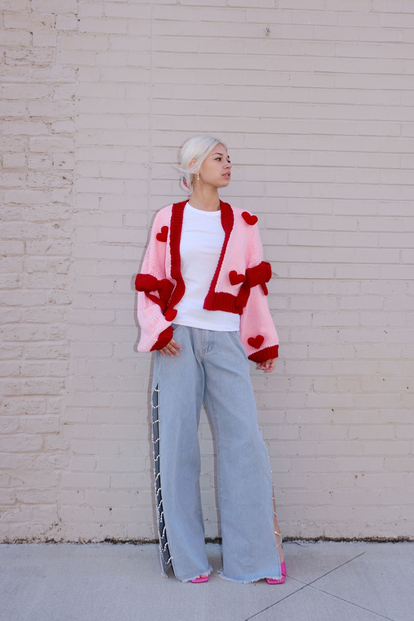 Follow Your Heart Puff Cardigan Sweater mure + grand