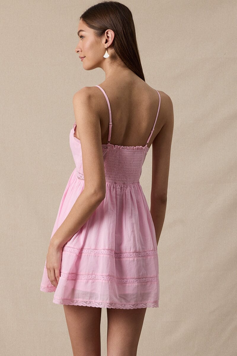 Gabby V-Neck Lace Trim Mini Dress Clothing Sky to Moon