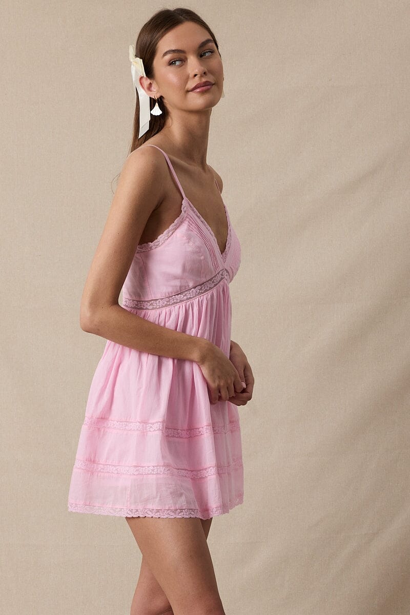 Gabby V-Neck Lace Trim Mini Dress Clothing Sky to Moon