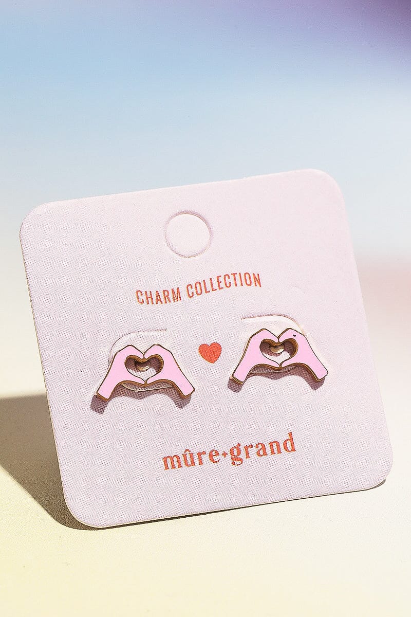 Heart Hands Enamel Charm Stud Earrings Earrings mure + grand