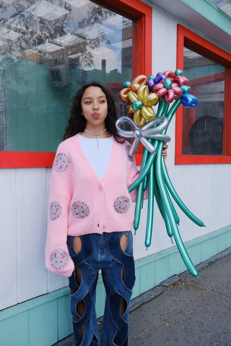It's A Disco Life Puff Cardigan Sweater mure + grand