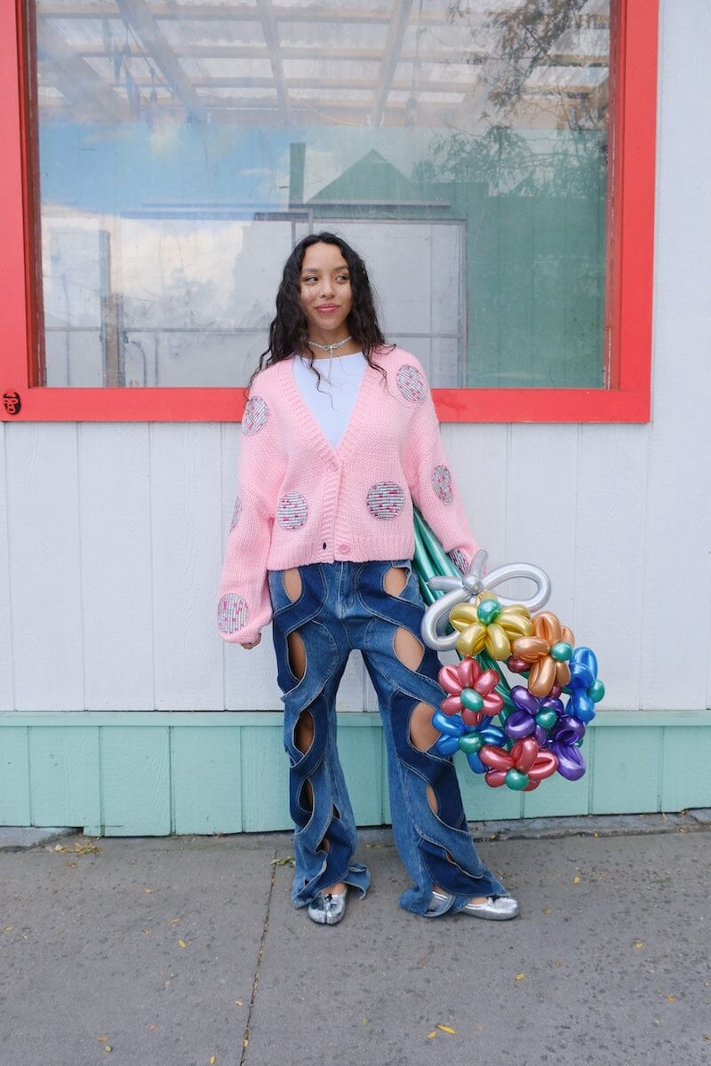It's A Disco Life Puff Cardigan Sweater mure + grand
