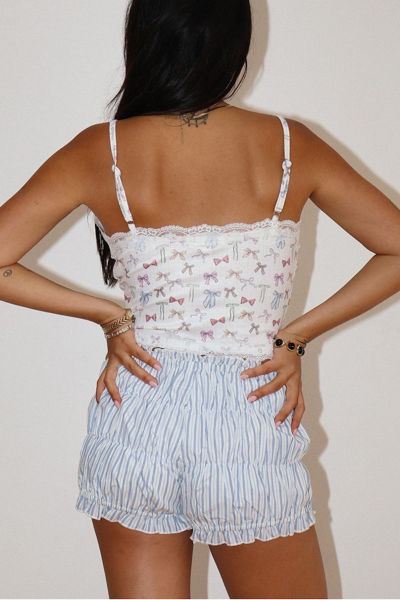 Leilani Bow Print Lace Trim Tank Top Clothing Bailey Rose