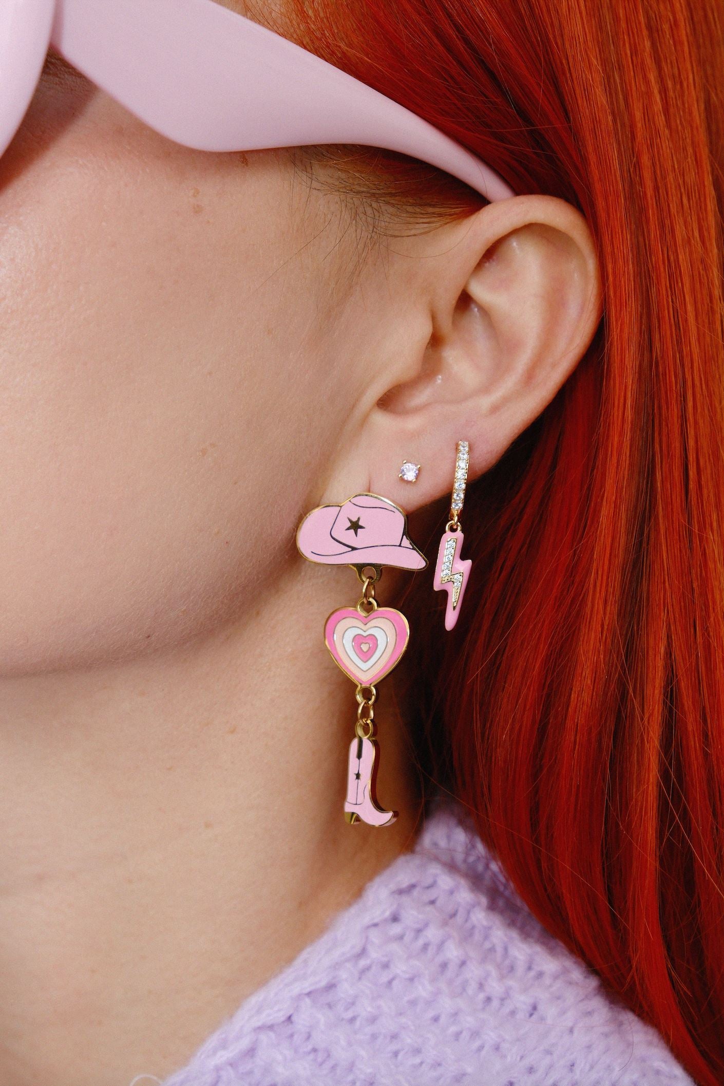 Lighting Bolt Enamel Sterling Silver Charm Dangle Earrings Earrings mure + grand Pink
