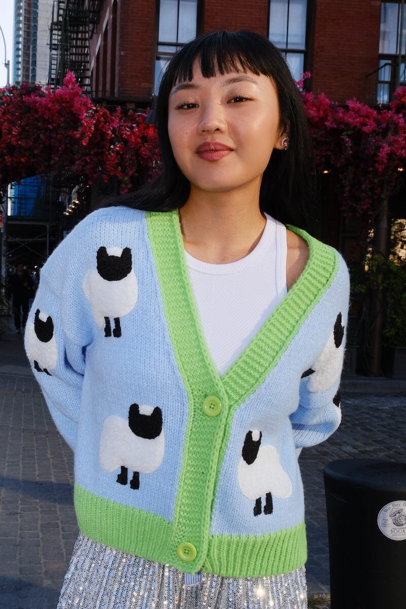 Little Lamb Puff Cardigan Sweater mure + grand