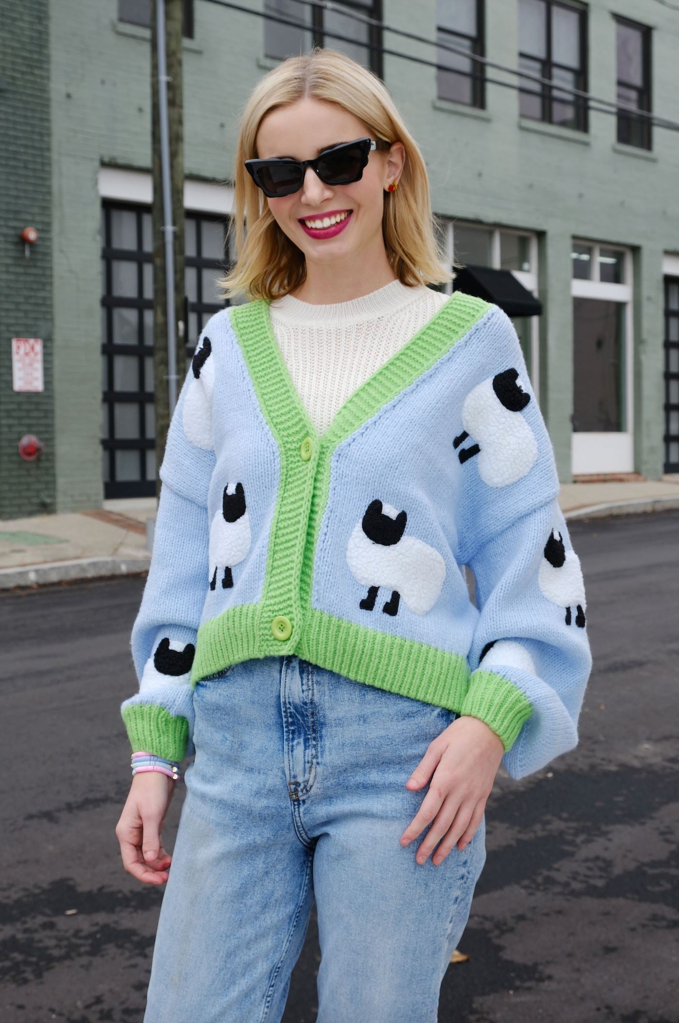 Little Lamb Puff Cardigan Sweater mure + grand