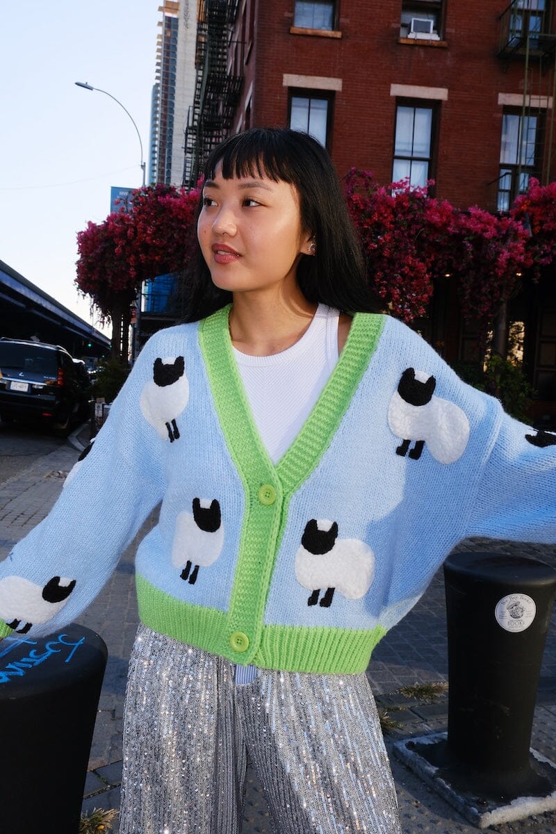 Little Lamb Puff Cardigan Sweater mure + grand