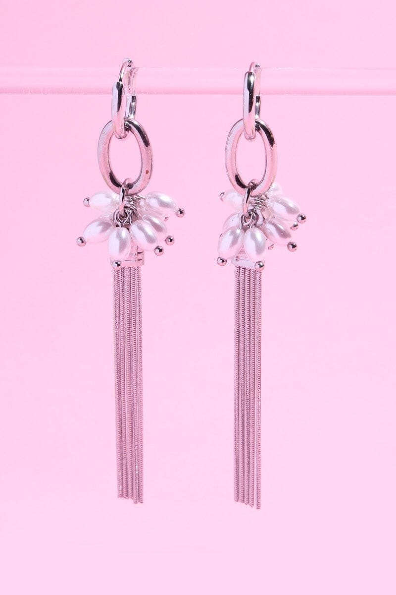 Long Chain Tassel with Pearls Statement Earring Earrings mure + grand