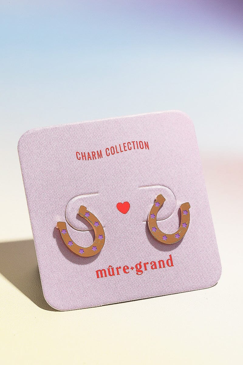 Lucky Horseshoe Enamel Charm Stud Earrings Earrings mure + grand