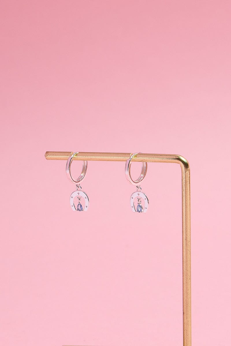 Lucky Horseshoe Sterling Silver Charm Dangle Earrings Earrings mure + grand Silver