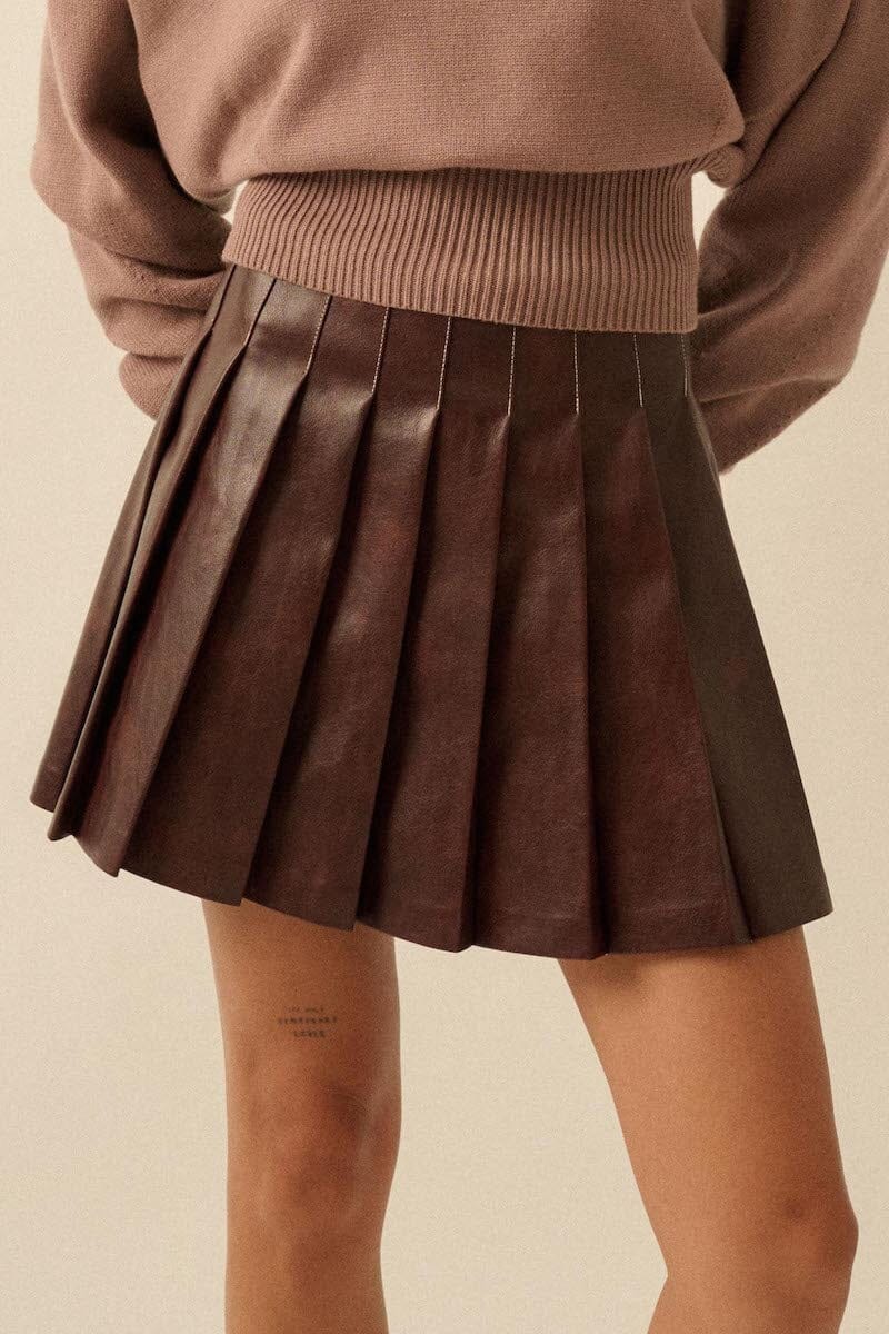 Lyra Pleated Vegan Leather Mini Skirt Clothing Promesa