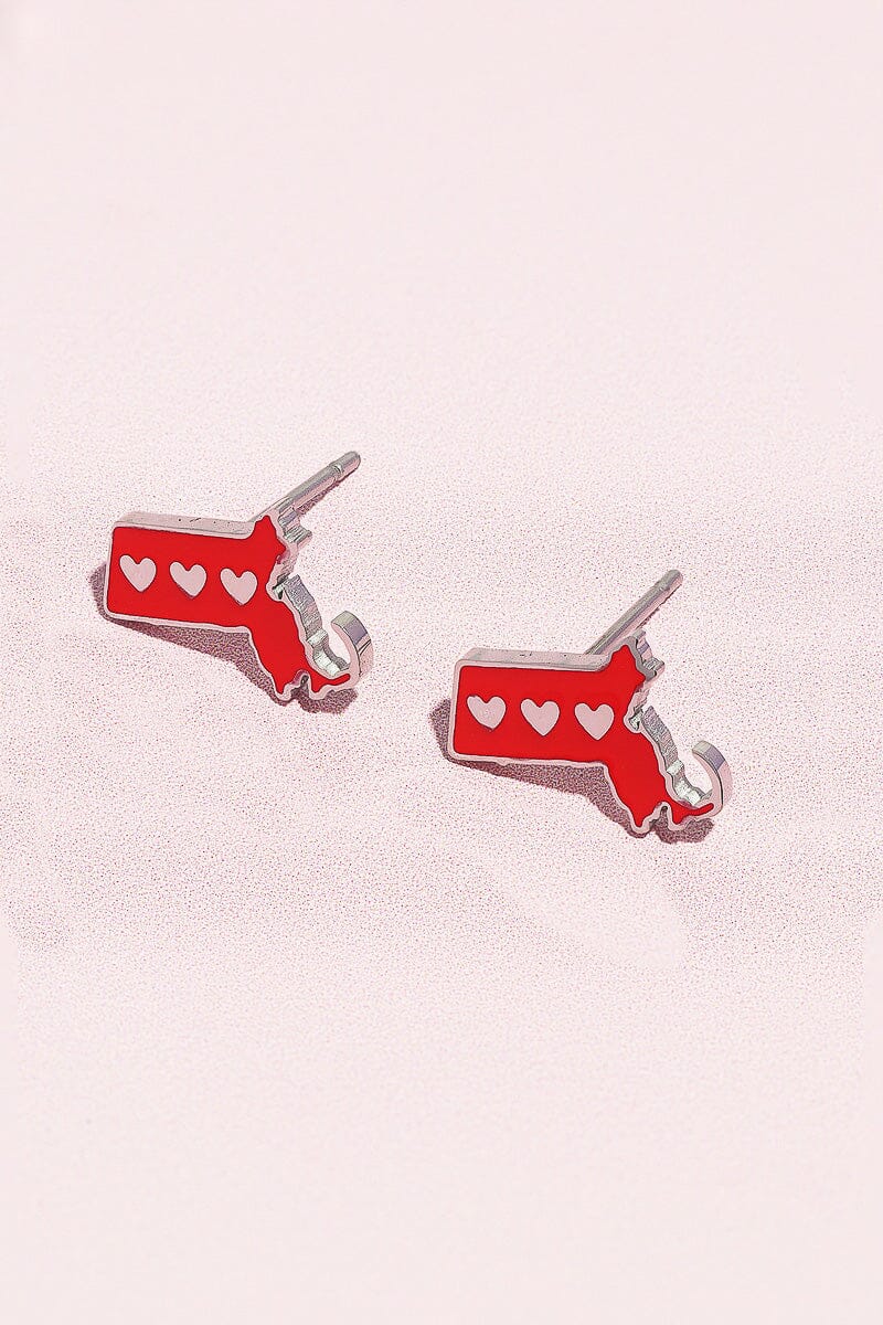 Massachusetts Love Enamel Charm Stud Earrings Earrings mure + grand Silver