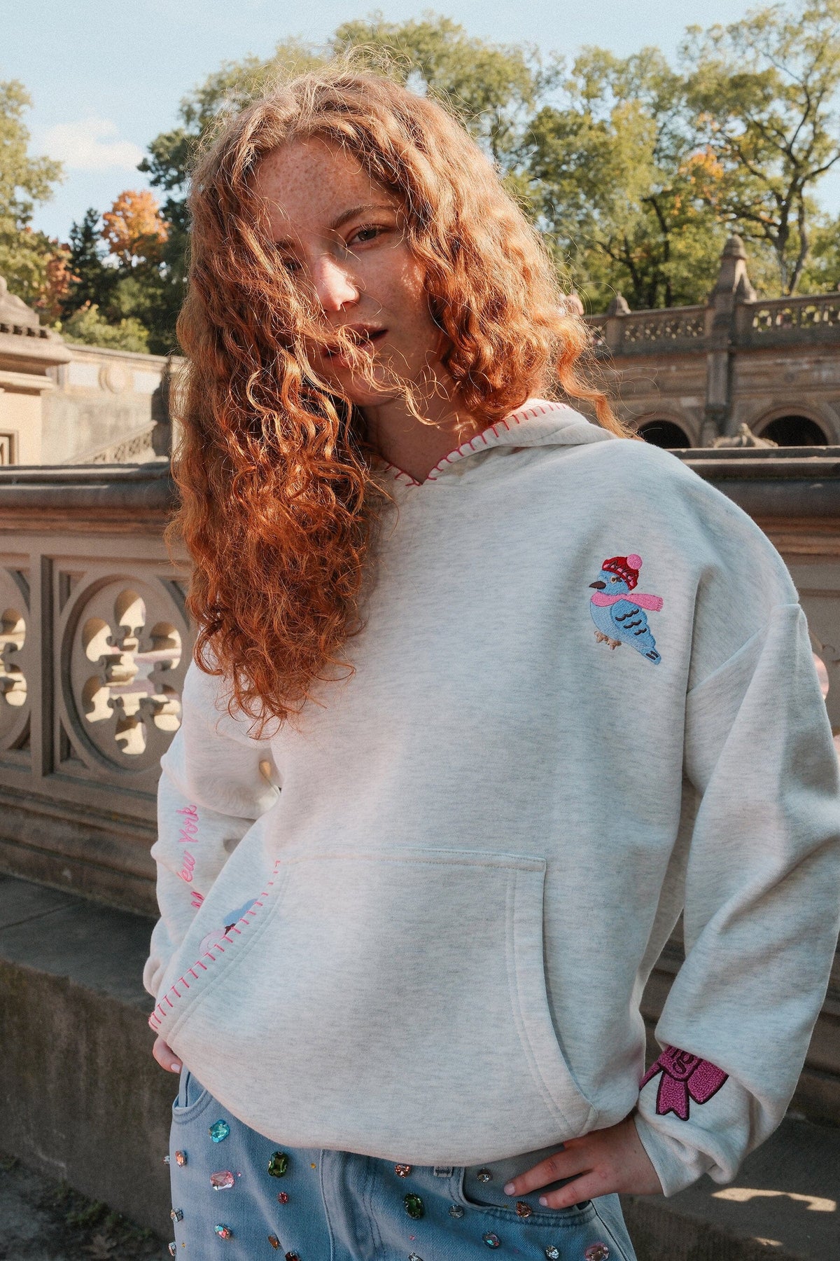 Meet Me in New York Embroidered Crop Hoodie Hoodie mure + grand
